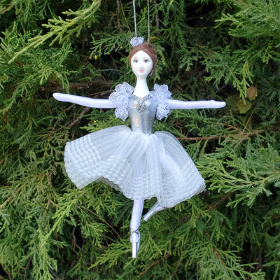 ballerina Christmas ornament in white dress 