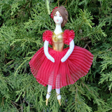 ballerina Christmas ornament in red dress 