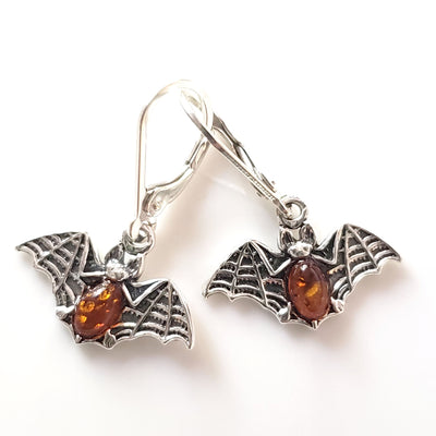 bats  silver amber earrings