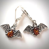 bat earrings sterling silver and amber