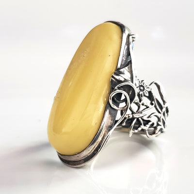 design butterscotch amber silver ring