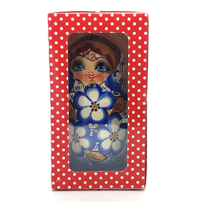 blue with gold nesting doll in gift box