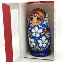 blue with gold nesting doll in gift box