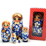 blue with gold nesting doll in gift box