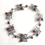 sterling silver butterfly link bracelet with amber beads