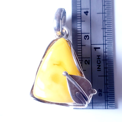 size of Classic small butterscotch amber pendant in sterling silver frame
