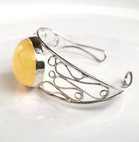 oval yellow amber silver cuff bracelet