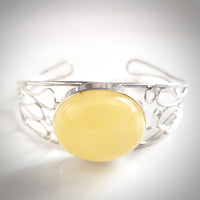 yellow butterscotch natural amber cuff silver  bracelet