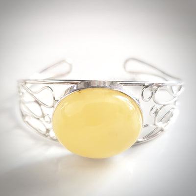 yellow butterscotch natural amber cuff silver  bracelet