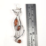 cat amber long pendant in silver
