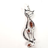Long Cat Sterling Silver Pendant with Cognac Natural Amber BuyRussianGifts Store