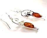 cat tail amber silver earrings