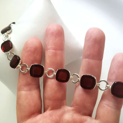 natural cherry amber with silver bracelet