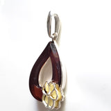 cherry amber leaf with butterscotch amber flower pendant 