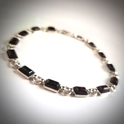 cherry red amber with silver modern bracelet