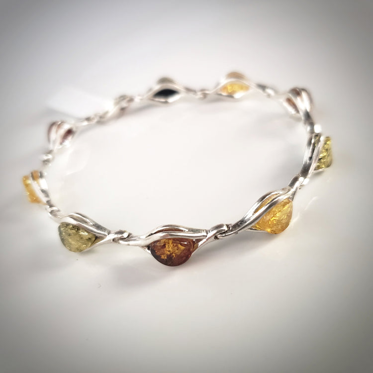 classic multicolor amber silver bracelet