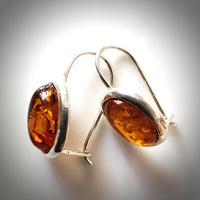 classic oval amber earrings in silver