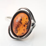 oval cognac amber silver ring