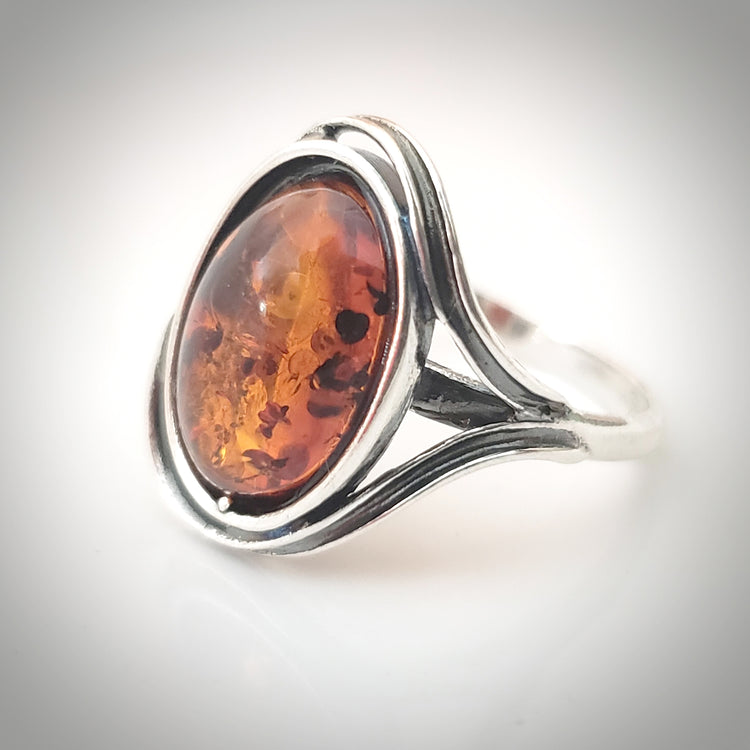 classic oval amber silver ring 