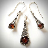 cognac amber pendant earrings jewelry set