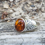 cognac amber sterling silver ring