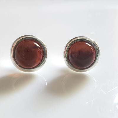 round amber silver stud earrings