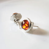 amber silver round stud earrings