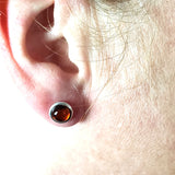 cognac amber round stud earrings