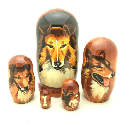 Collie dog Nesting Doll Set 4"H