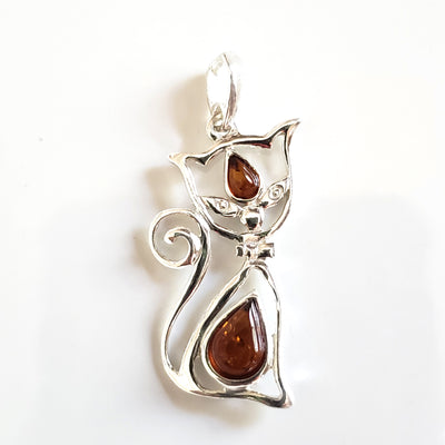 amber silver cat pendant