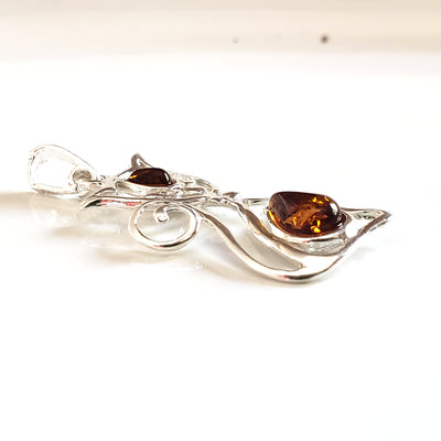 amber silver cat necklace