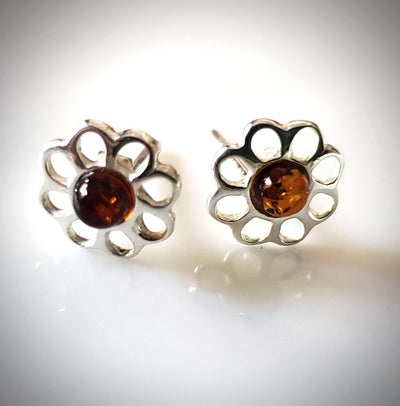 daisy silver amber stud earrings