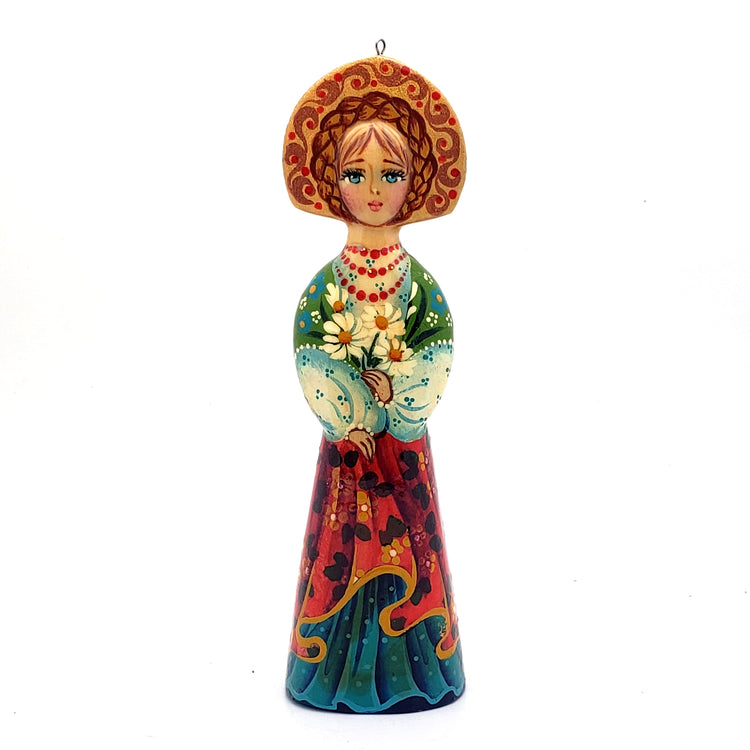 girl with flowers Christmas ornament