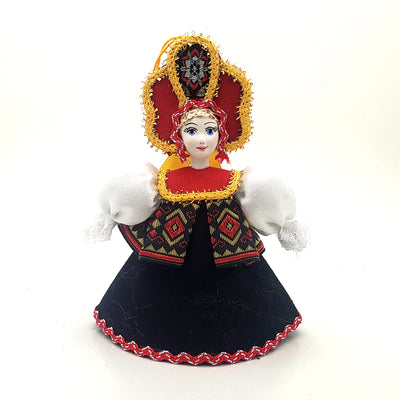 doll in black dress Christmas ornament