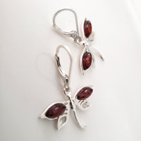 dragonfly silver earrings with amber