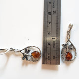 dragonfly sterling silver earrings pendant set with amber