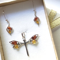 sterling silver dragonfly pendant with earrings set in box