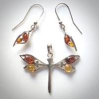 dragonfly silver pendant with earrings