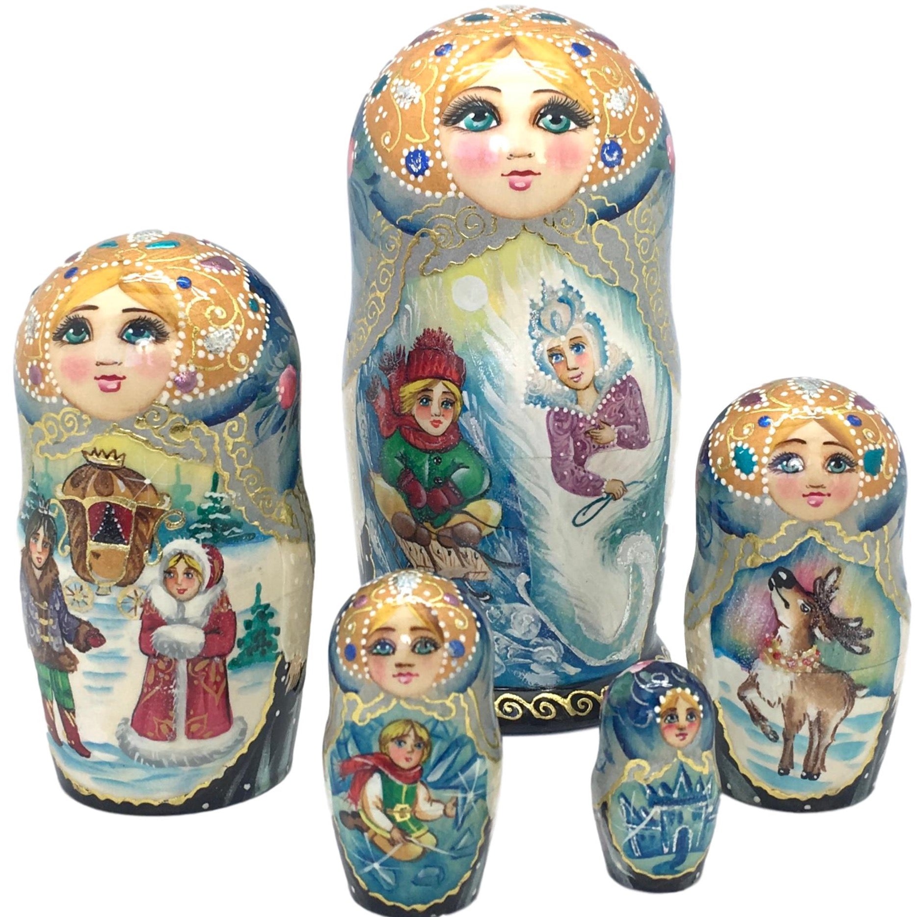 Snow Queen Russian Nesting Dolls Storyteller set of 5