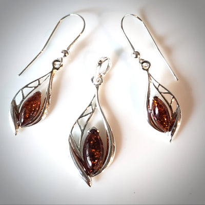 elegant sterling silver amber jewelry set