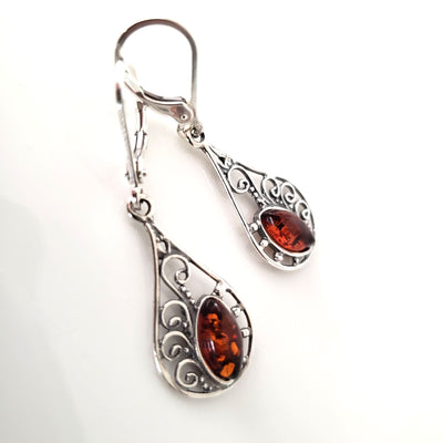 filigree sterling silver amber earrings