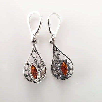 filigree sterling silver amber earrings