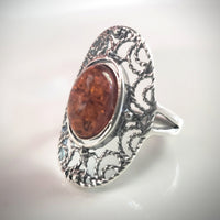 filigree sterling silver oval amber ring