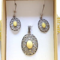filigree sterling silver butterscotch amber earrings pendant set