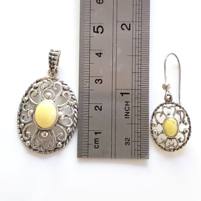 filigree sterling silver butterscotch amber earrings pendant set