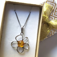 flower pendant with silver chain in gift box