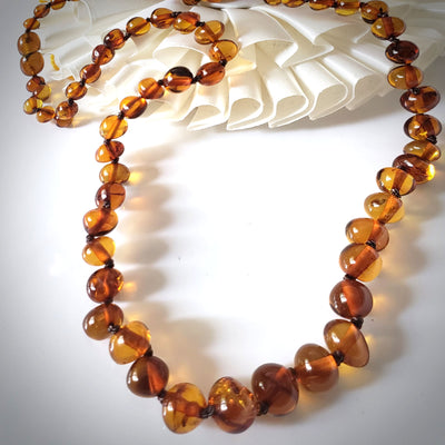 round free form cognac amber bead necklace