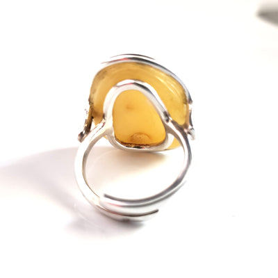 adjustable silver yellow amber ring