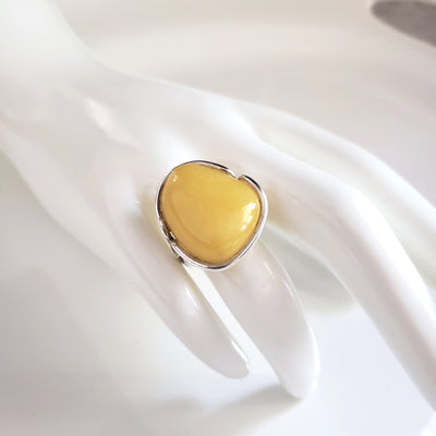 real butterscotch amber  silver ring