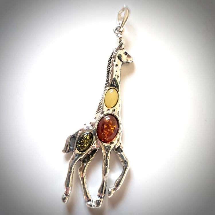giraffe sterling silver with amber pendant